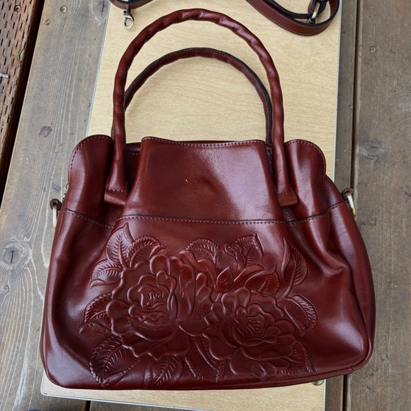 Patricia Nash Ashford Rose Tooled Leather Crossbody Satchel In British Tan - Picture 4 of 16